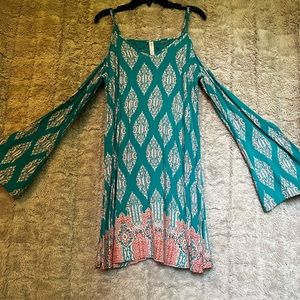 Bell sleeve open shoulder dress